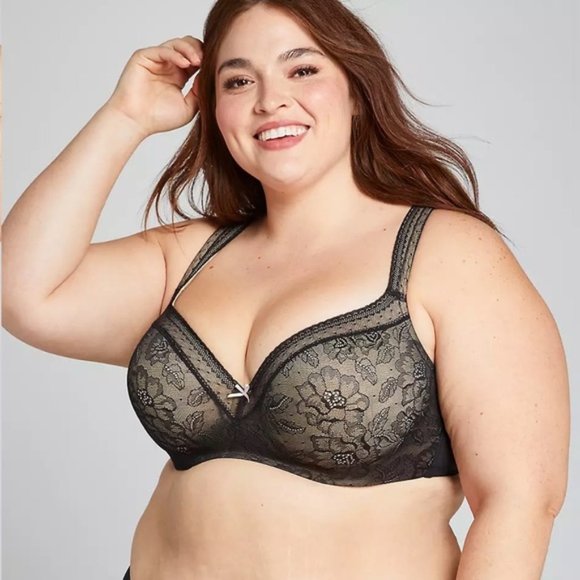 Cacique Other - Cacique Black Modern Lace Balconette Bra 48DD